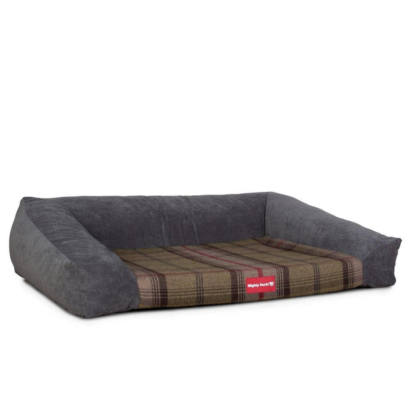 "De Slaapbank Van Mighty-Bark", Orthopedisch Hondenbank, Hondenbed, Hondenmand, Klein, Groot, XXL, Schotse ruit Kaki