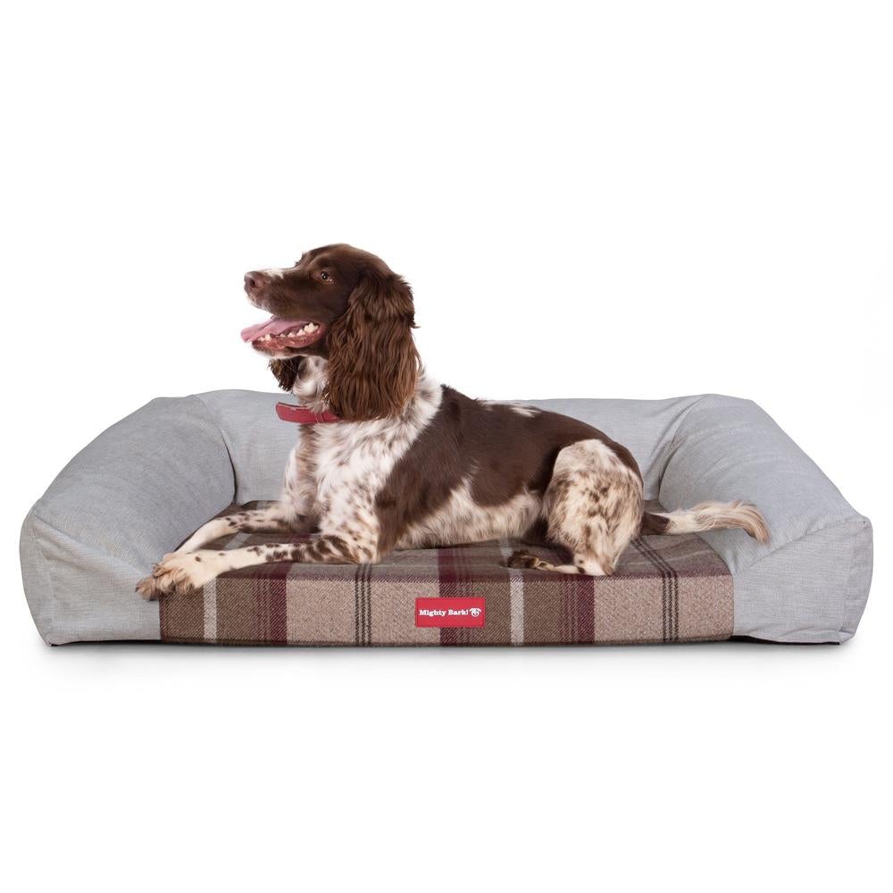 "De Slaapbank Van Mighty-Bark", Orthopedisch Hondenbank, Hondenbed, Hondenmand, Klein, Groot, XXL, Schotse ruit Mulberry