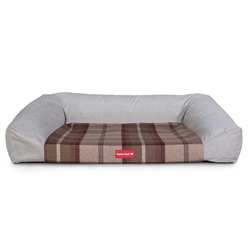 "De Slaapbank Van Mighty-Bark", Orthopedisch Hondenbank, Hondenbed, Hondenmand, Klein, Groot, XXL, Schotse ruit Mulberry