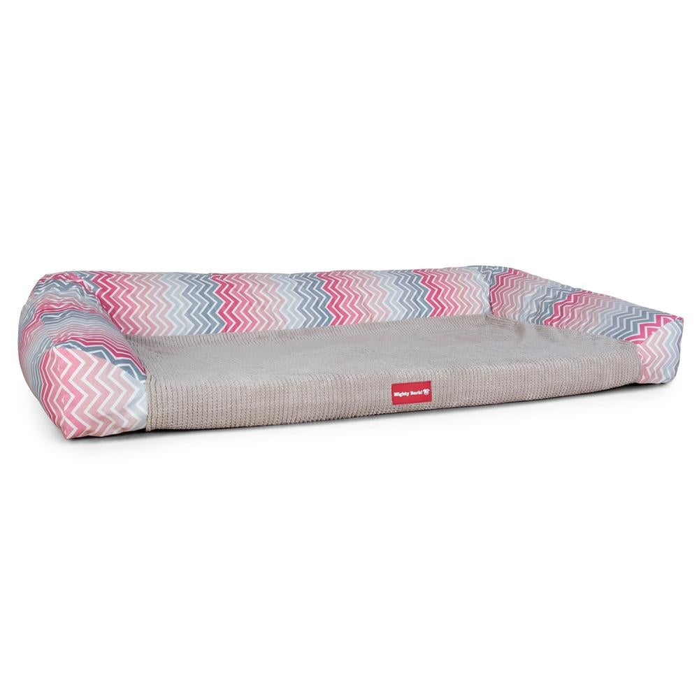 "De Slaapbank Van Mighty-Bark", Orthopedisch Hondenbank, Hondenbed, Hondenmand, Klein, Groot, XXL, Geometrische Afdruk Roze