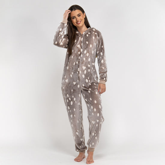 Animal Fleece-onesie voor Dames - Rendierprint 03