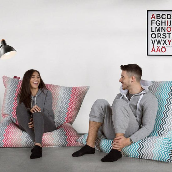 LOUNGE PUG - Zitzak XXL - Vloerkussen Poef - Geometrische Afdruk Chevron  Petrol