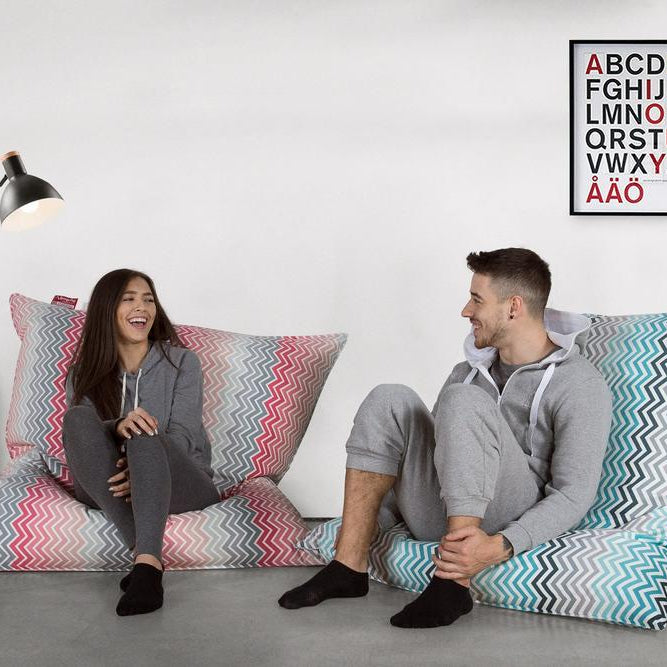 LOUNGE PUG - Zitzak XXL - Vloerkussen Poef - Geometrische Afdruk Chevron  Petrol