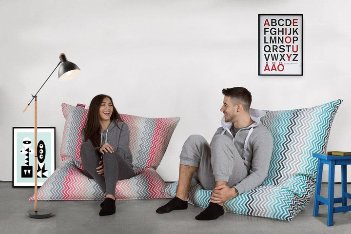 LOUNGE PUG - Zitzak XXL - Vloerkussen Poef - Geometrische Afdruk Chevron  Petrol