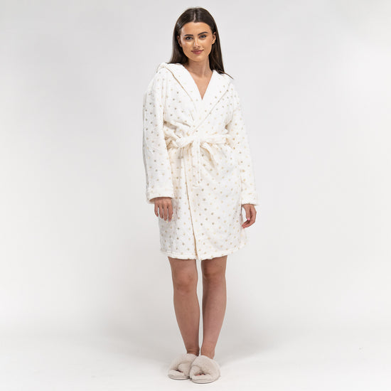 Fleece Badjas Dames - Ster Crème 01