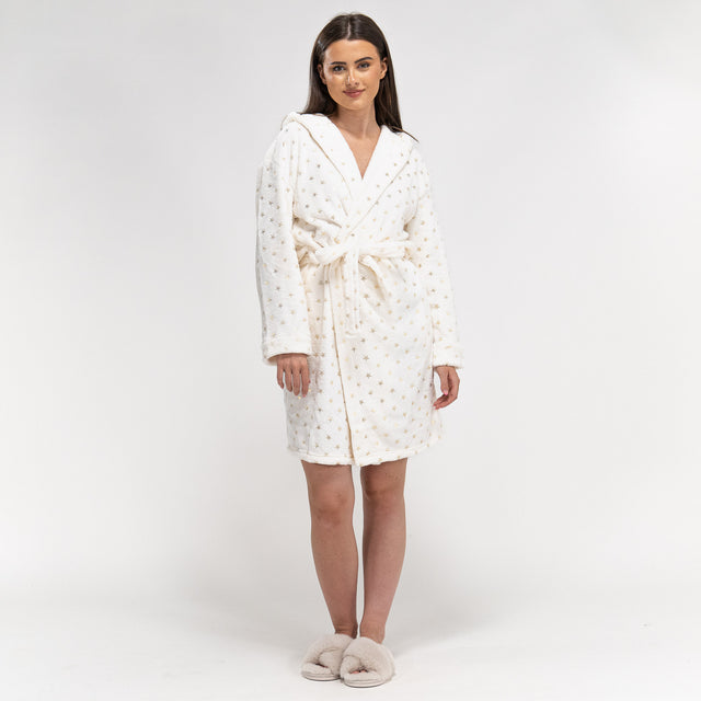 Fleece Badjas Dames - Ster Crème 01