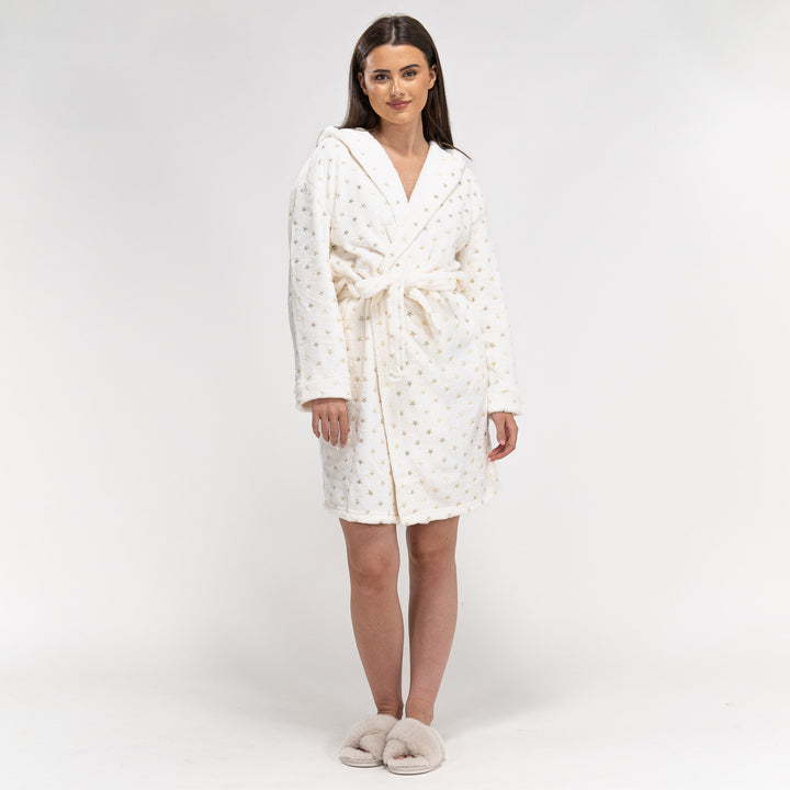 Fleece Badjas Dames - Ster Crème 01