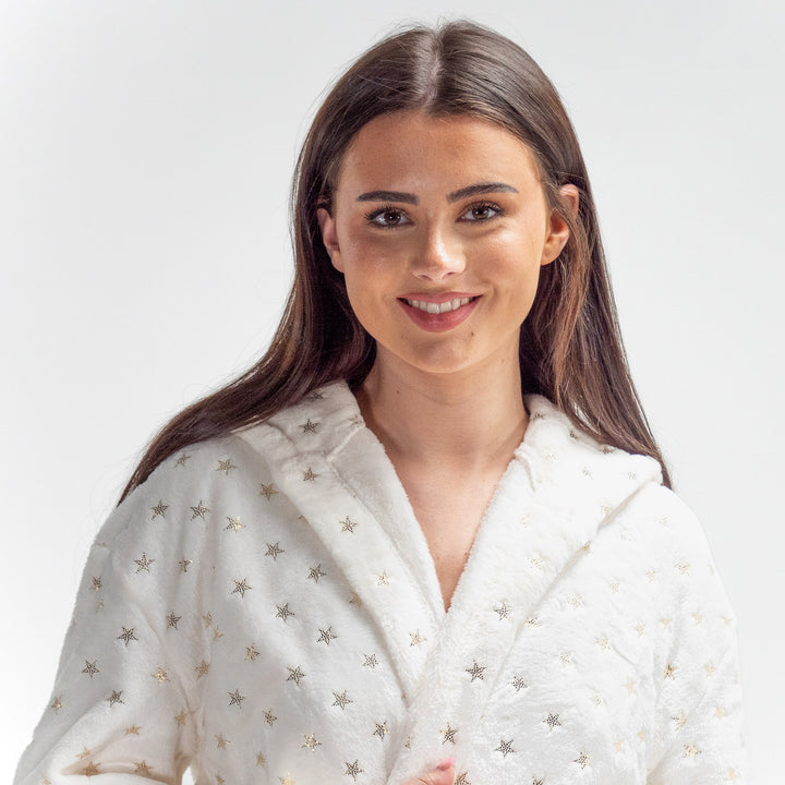 Fleece Badjas Dames - Ster Crème 02
