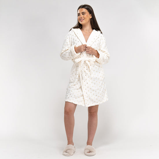 Fleece Badjas Dames - Ster Crème 04