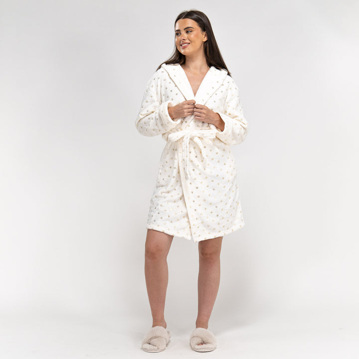 Fleece Badjas Dames - Ster Crème 04