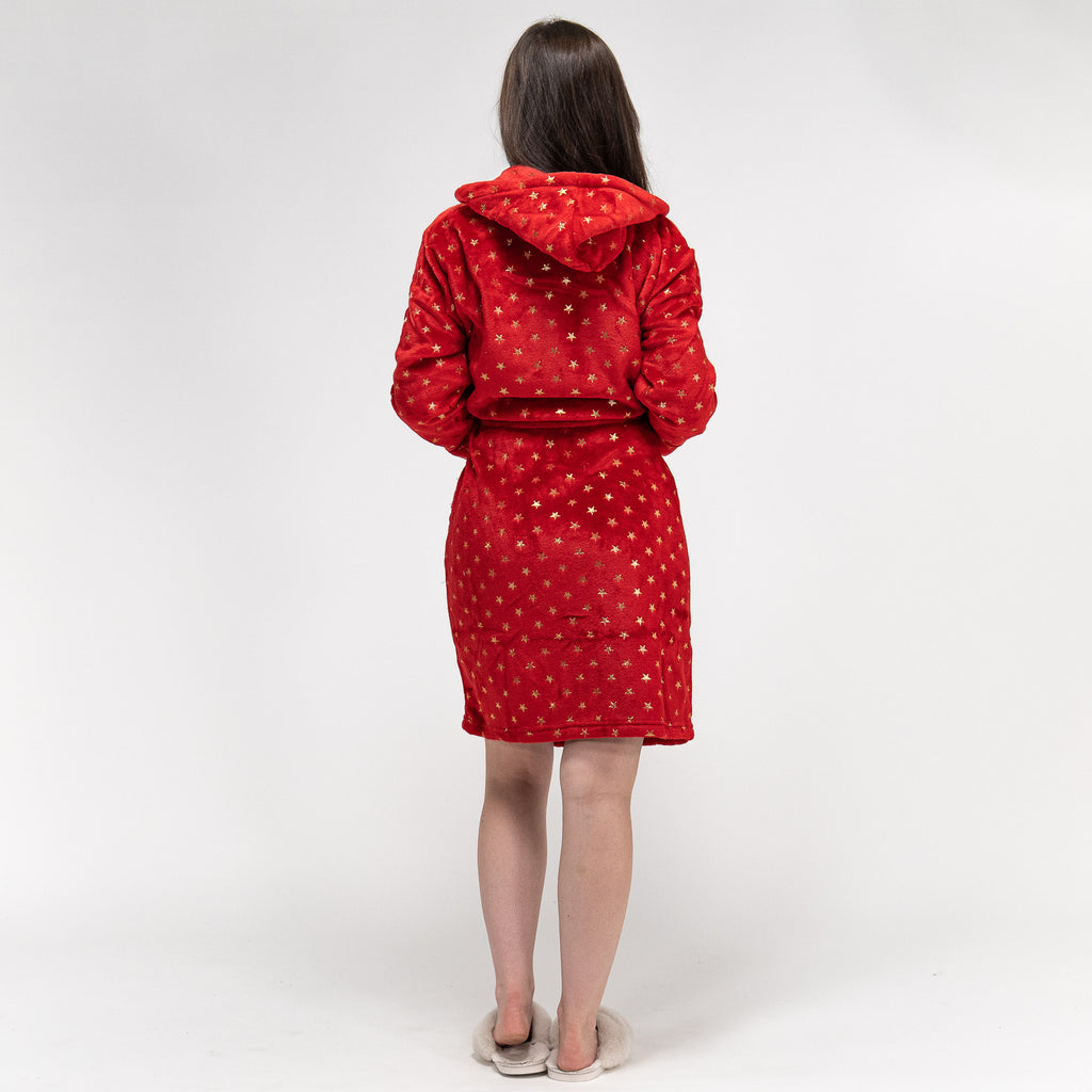 Fleece Badjas Dames - Ster Rood 06