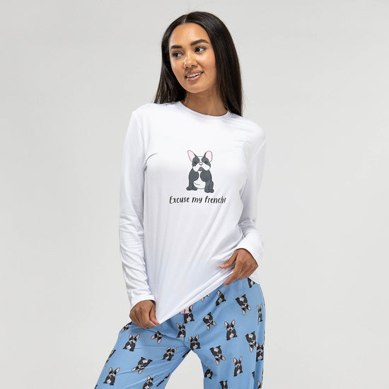 Jersey Dames Pyjama - Frenchie-slogan 04