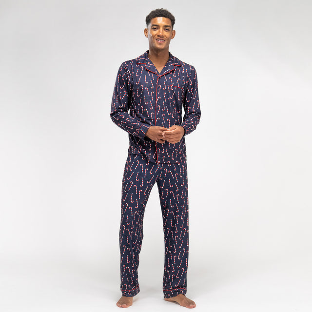 Heren Pyjama - Zuurstokstreep Marineblauw 01