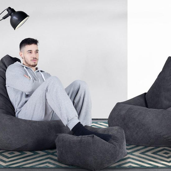 LOUNGE PUG - Zitzak Gaming Stoel - Fauteuil Poef - Wafelstof Antraciet