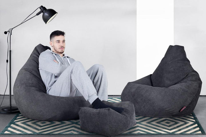 LOUNGE PUG - Zitzak Gaming Stoel - Fauteuil Poef - Wafelstof Antraciet