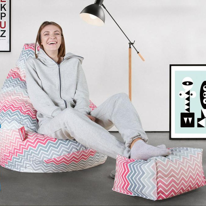 LOUNGE PUG - Voetenbank Poef - Geometrische Afdruk Chevron  Roze