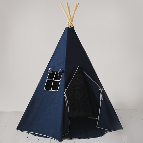 Indoor Linnen Tipitent voor Kinderen - Marineblauw Fabric Close-up Image