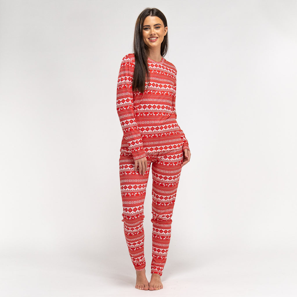 Jersey Dames Pyjama - Rode Fairisle-print 01