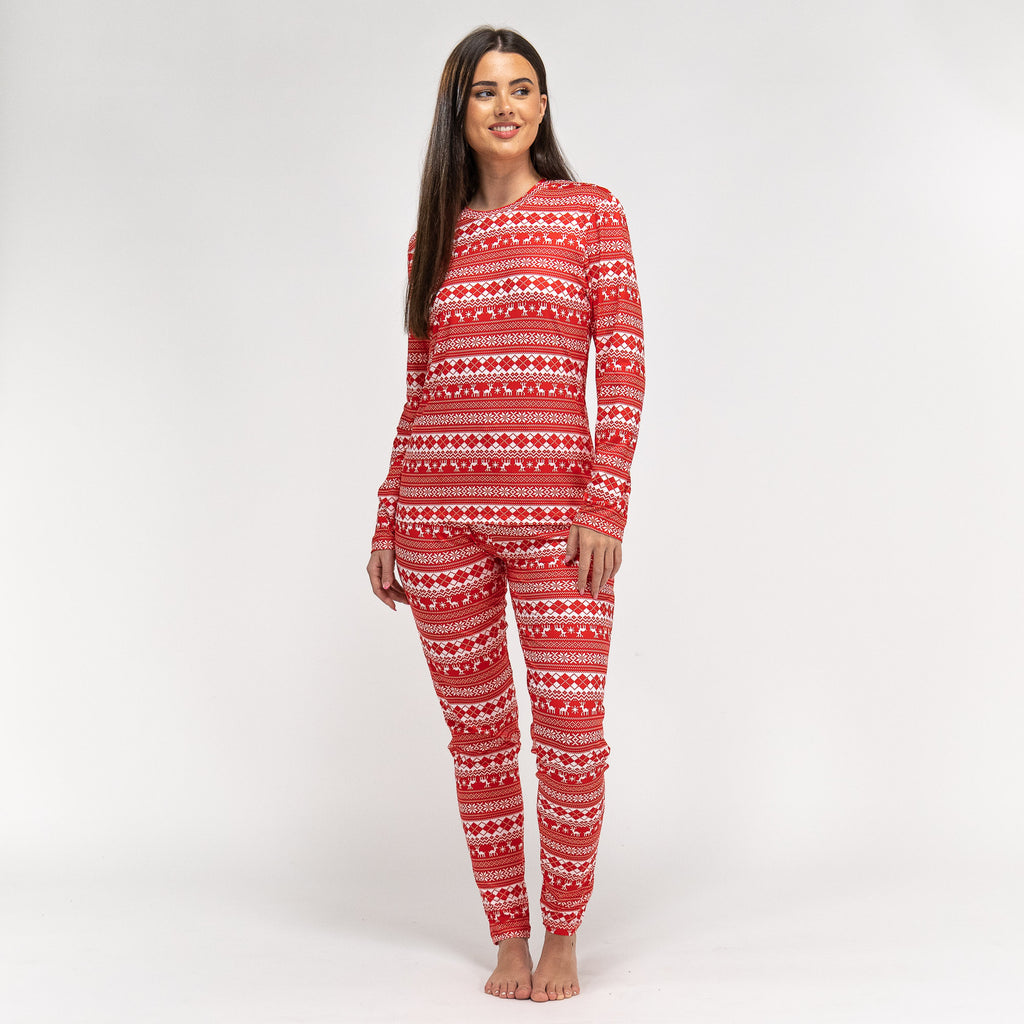 Jersey Dames Pyjama - Rode Fairisle-print 02