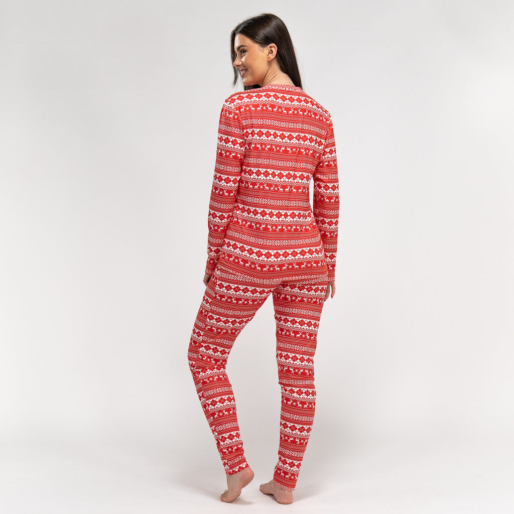 Jersey Dames Pyjama - Rode Fairisle-print 05
