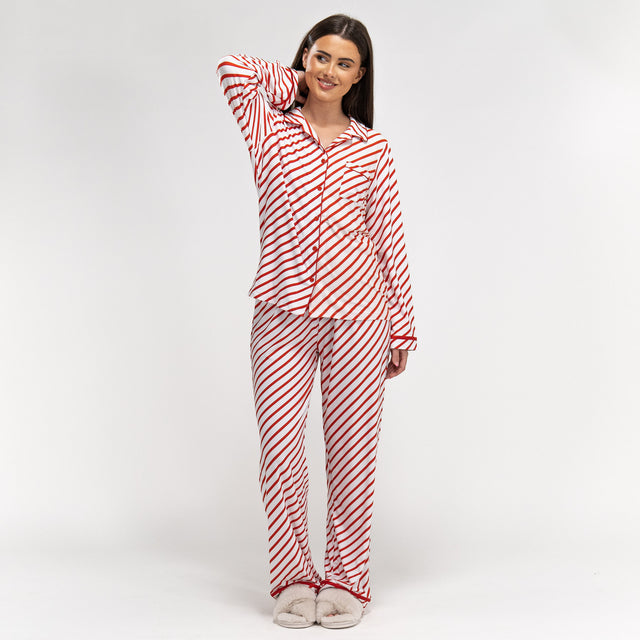 Jersey Dames Pyjama - Zuurstokstreep 01