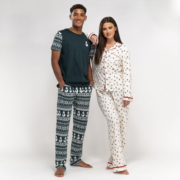 Jersey Heren Pyjama - Groen Fairisle-print Fabric Close-up Image