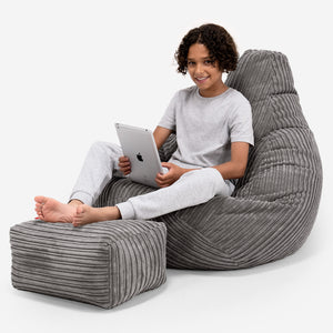 Gaming Kinderzitzakstoel 6-14 jaar oud - Corduroy Graphite Grijs