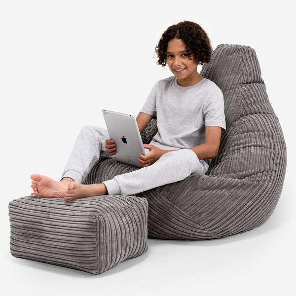 Gaming Kinderzitzakstoel 6-14 jaar oud - Corduroy Graphite Grijs 01