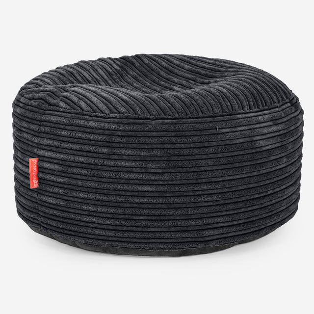 Grote Ronde Voetenbank - Corduroy Zwart 01