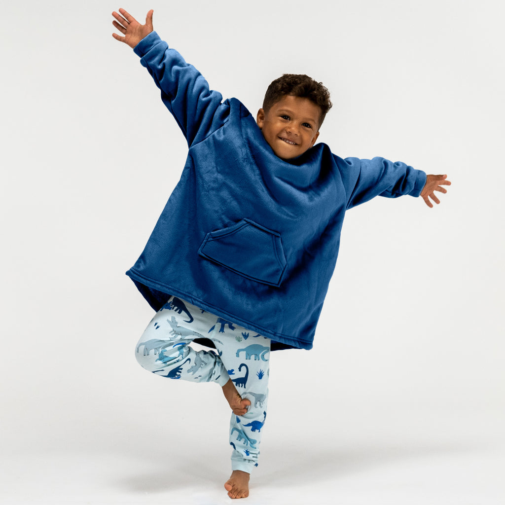 Kinder Oversized Hoodie-deken Sweatshirt - Minky Donker blauw 02