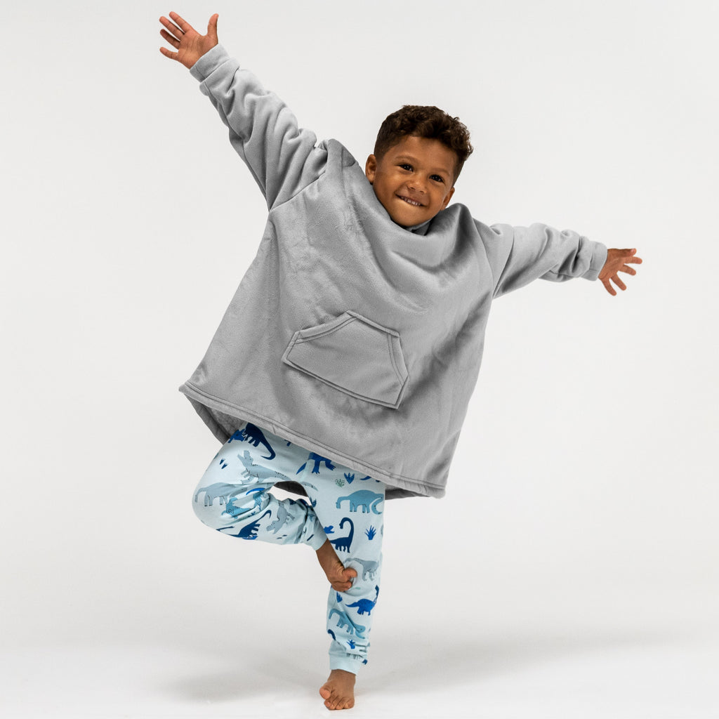 Kinder Oversized Hoodie-deken Sweatshirt - Minky Grijs 02