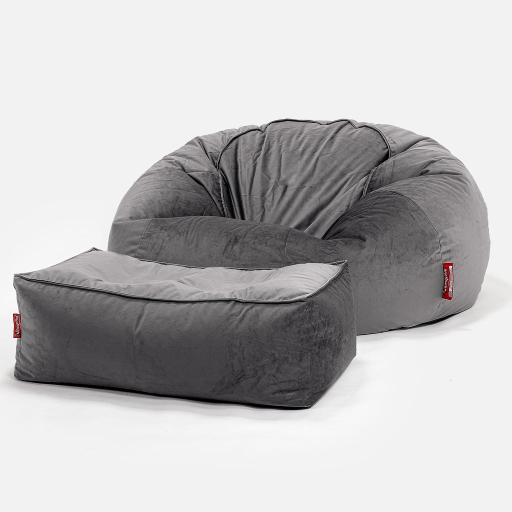 Klassieke Zitzak Stoel Bank - Fluweel Graphite Grijs 02