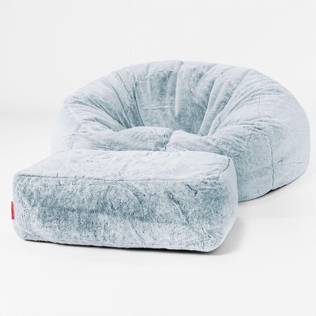 Klassieke Zitzak Stoel Bank - Nepkonijnenbont Stoffig Blauw 02