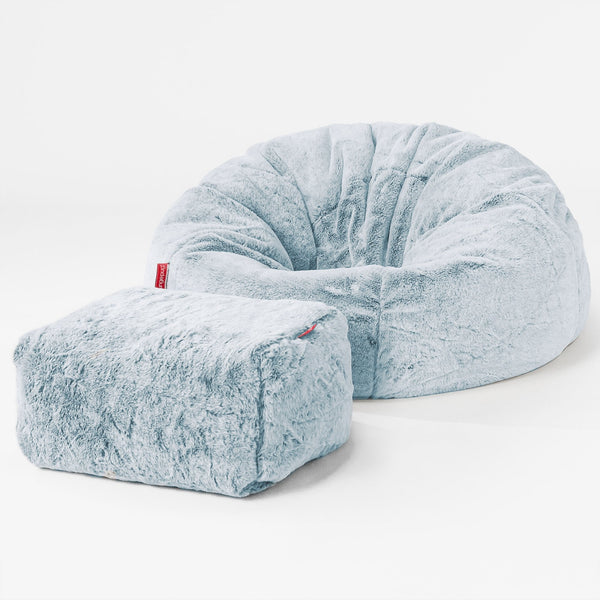 Klassieke Zitzak Stoel - Nepkonijnenbont Stoffig Blauw 01