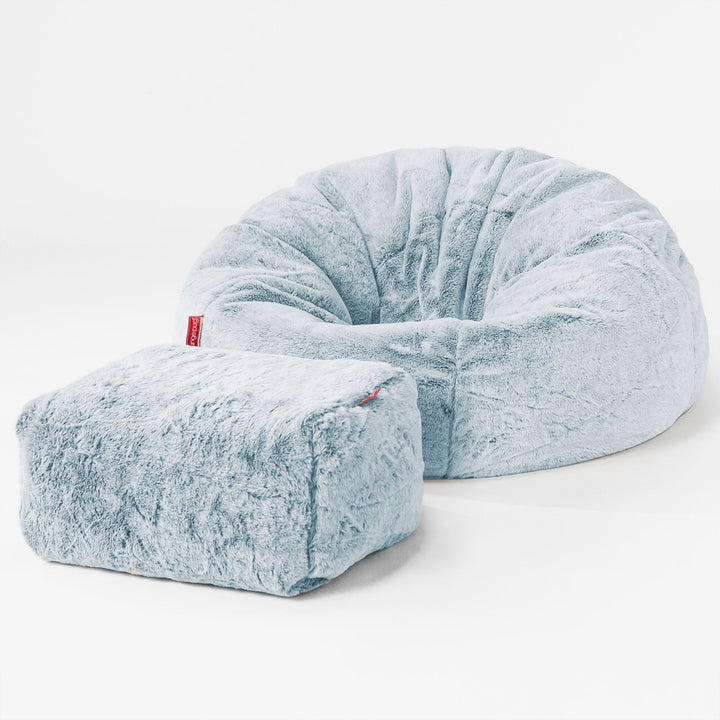 Klassieke Zitzak Stoel - Nepkonijnenbont Stoffig Blauw 02