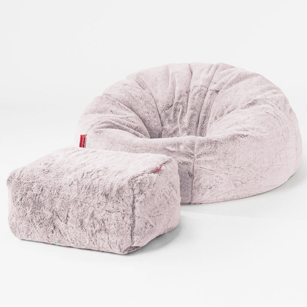 Klassieke Zitzak Stoel - Nepkonijnenbont Stoffig Roze 02