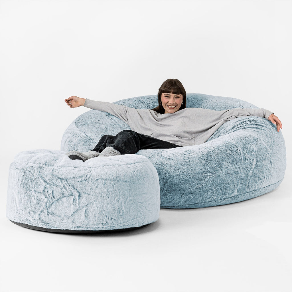 Mega-Mammoet Zitzak Bank - Nepkonijnenbont Stoffig Blauw 02