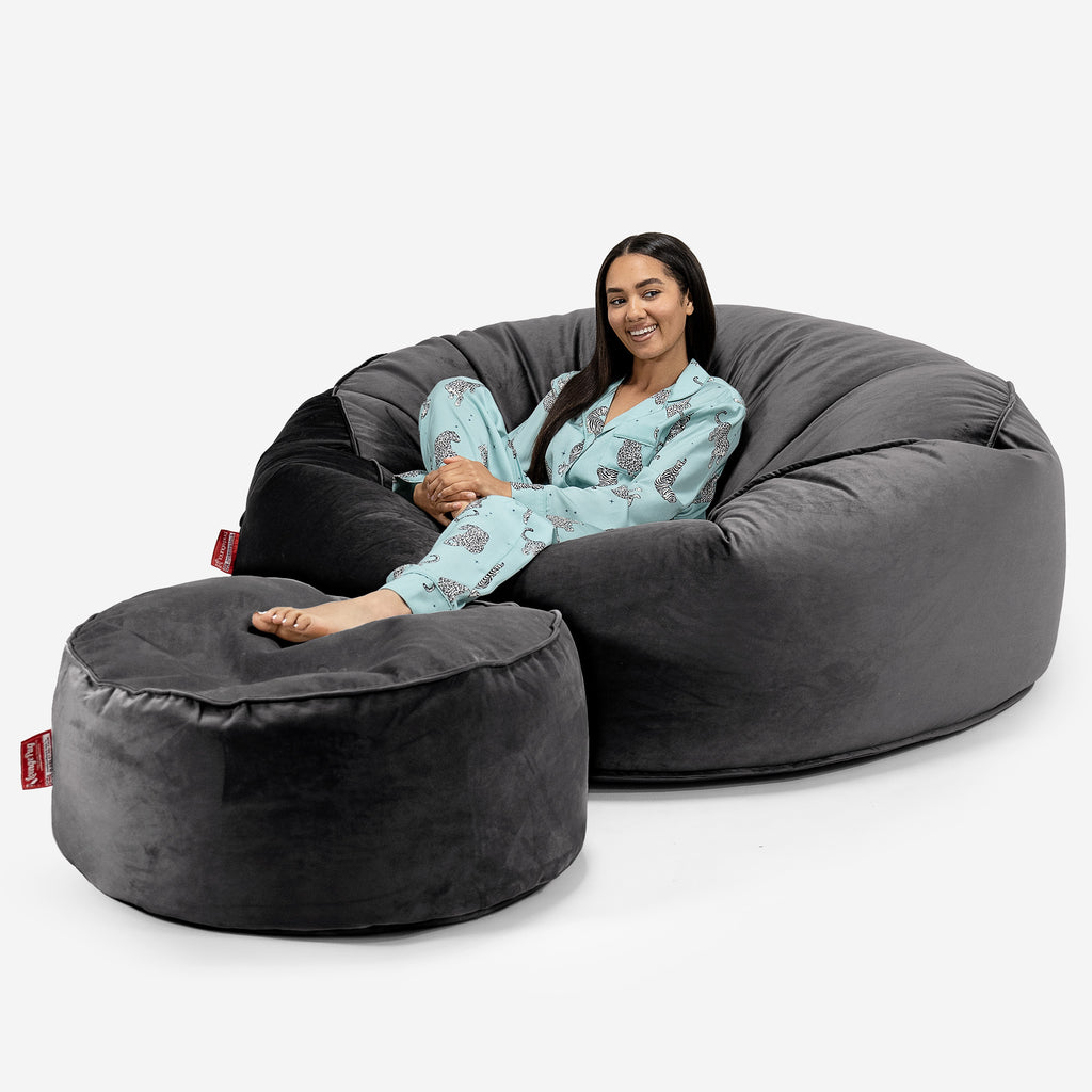 Mega-Mammoet Zitzak Bank - Fluweel Graphite Grijs 02
