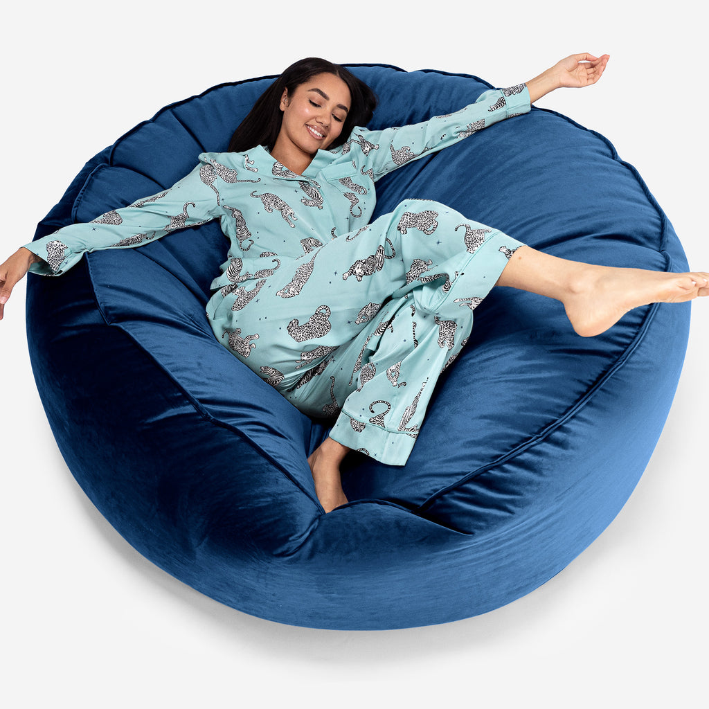 Mega-Mammoet Zitzak Bank - Fluweel Marineblauw 01