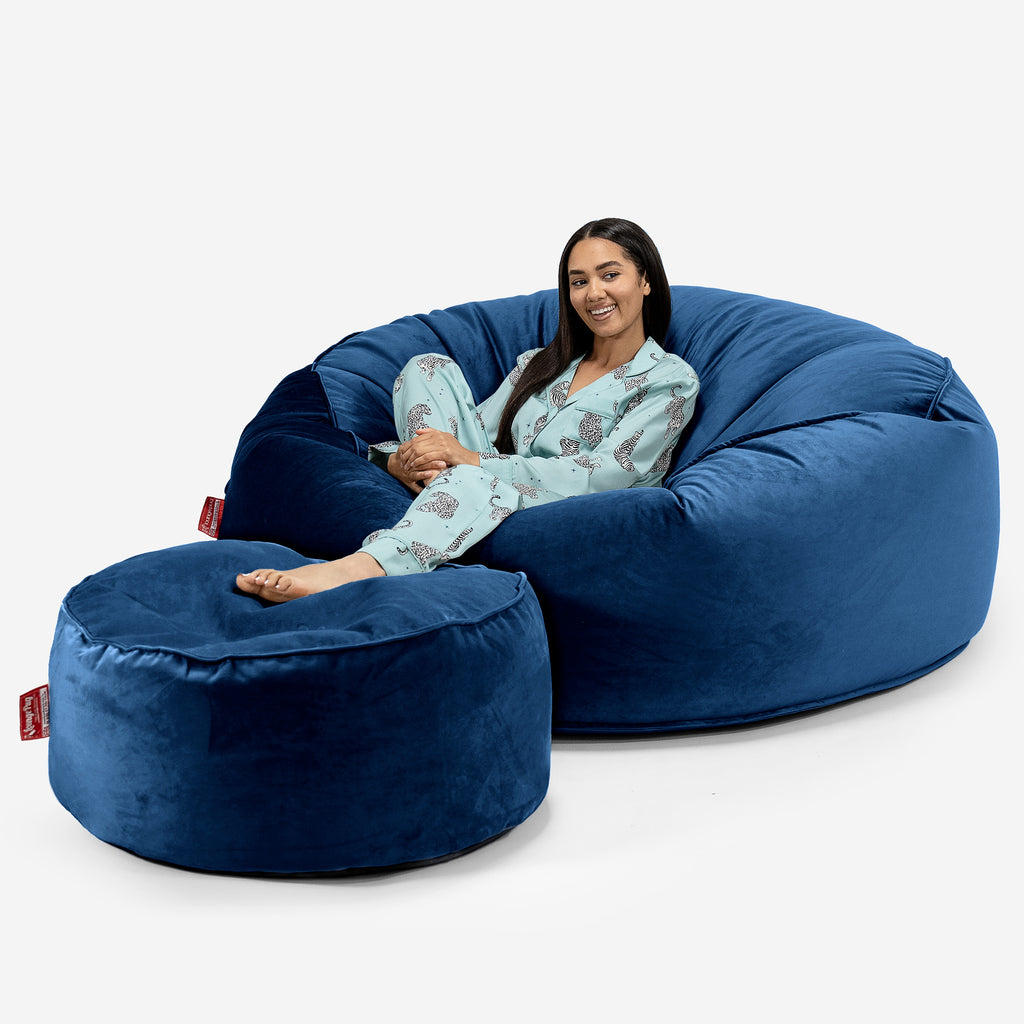 Mega-Mammoet Zitzak Bank - Fluweel Marineblauw 02