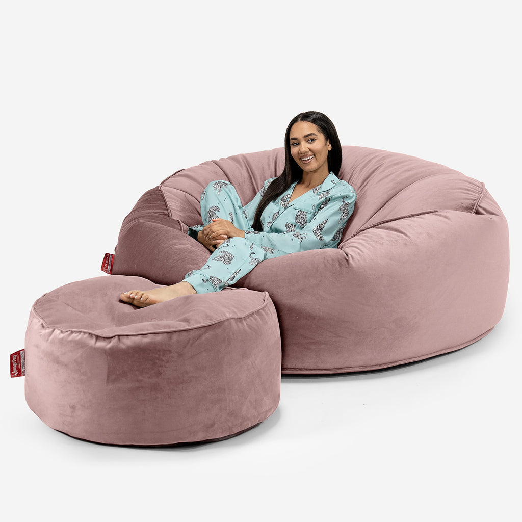 Mega-Mammoet Zitzak Bank - Fluweel Roze 02