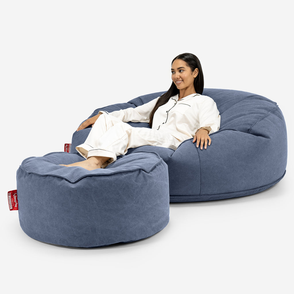 Mega-Mammoet Zitzak Bank - Stonewashed Marineblauw 02