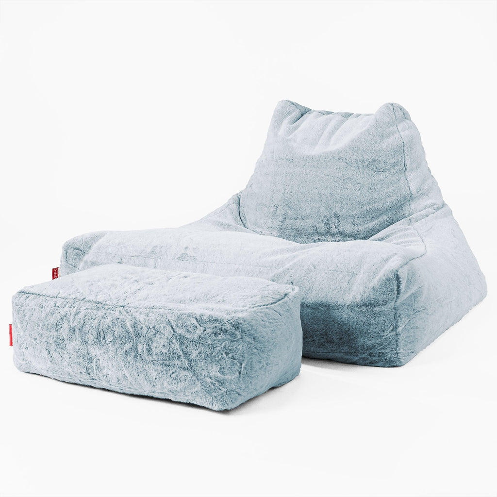 Mega-stoel Zitzak - Nepkonijnenbont Stoffig Blauw 02