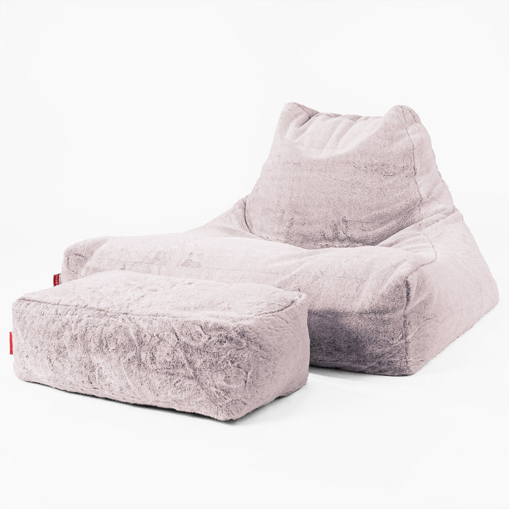 Mega-stoel Zitzak - Nepkonijnenbont Stoffig Roze 02