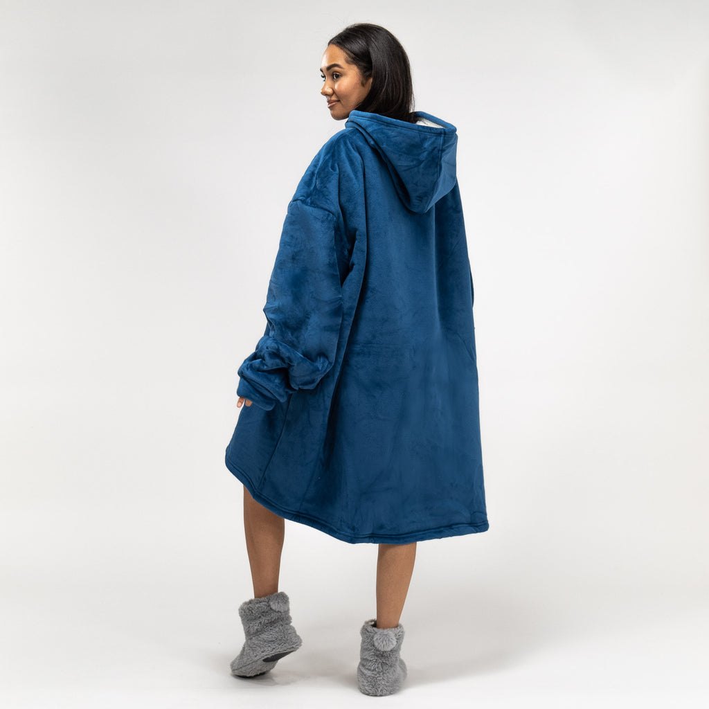 Oversized Hoodie-deken Sweatshirt met Rits voor Volwassenen - Minky Donker blauw 03