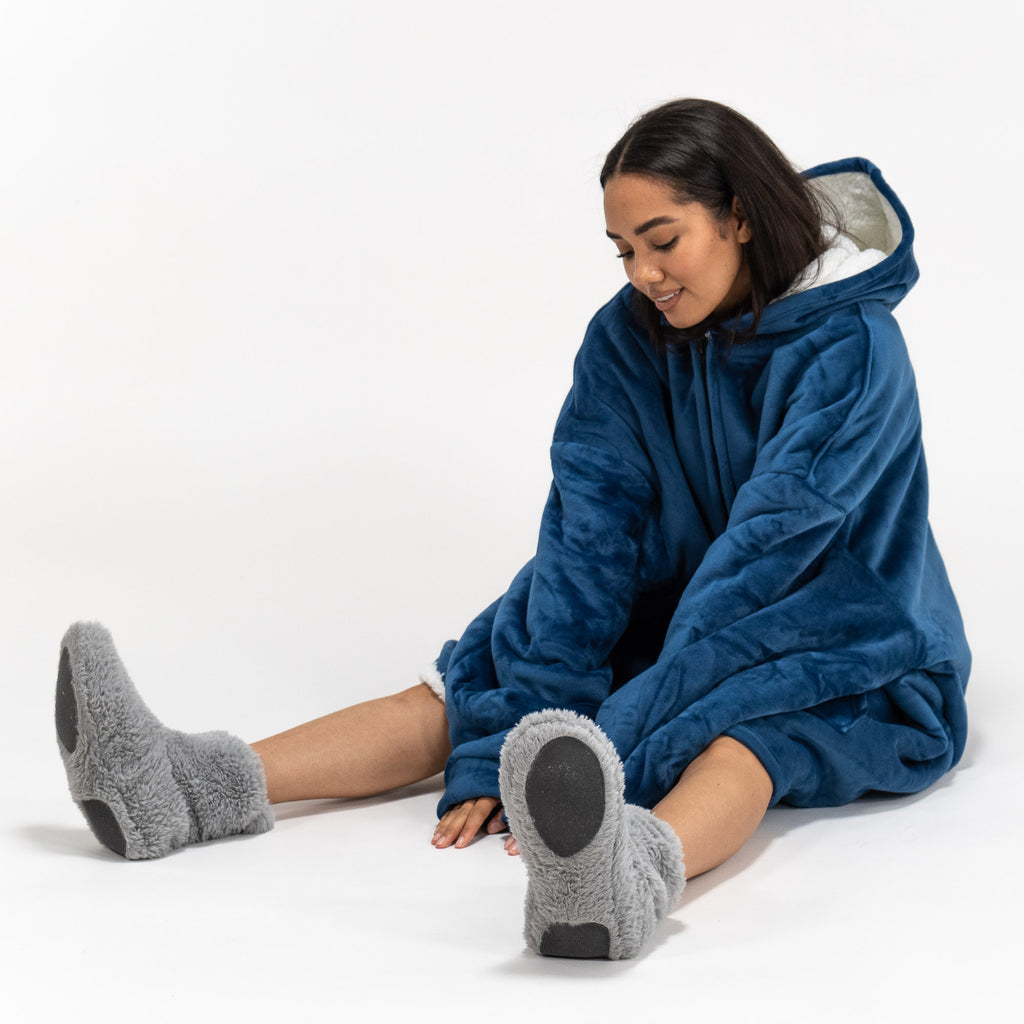Oversized Hoodie-deken Sweatshirt met Rits voor Volwassenen - Minky Donker blauw 04