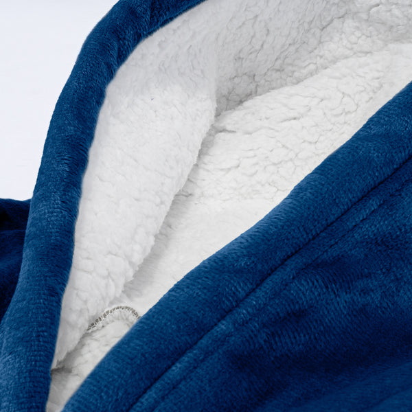 Oversized Hoodie-deken Sweatshirt en Rits voor Heren of Dames - Minky Donker blauw Fabric Close-up Image