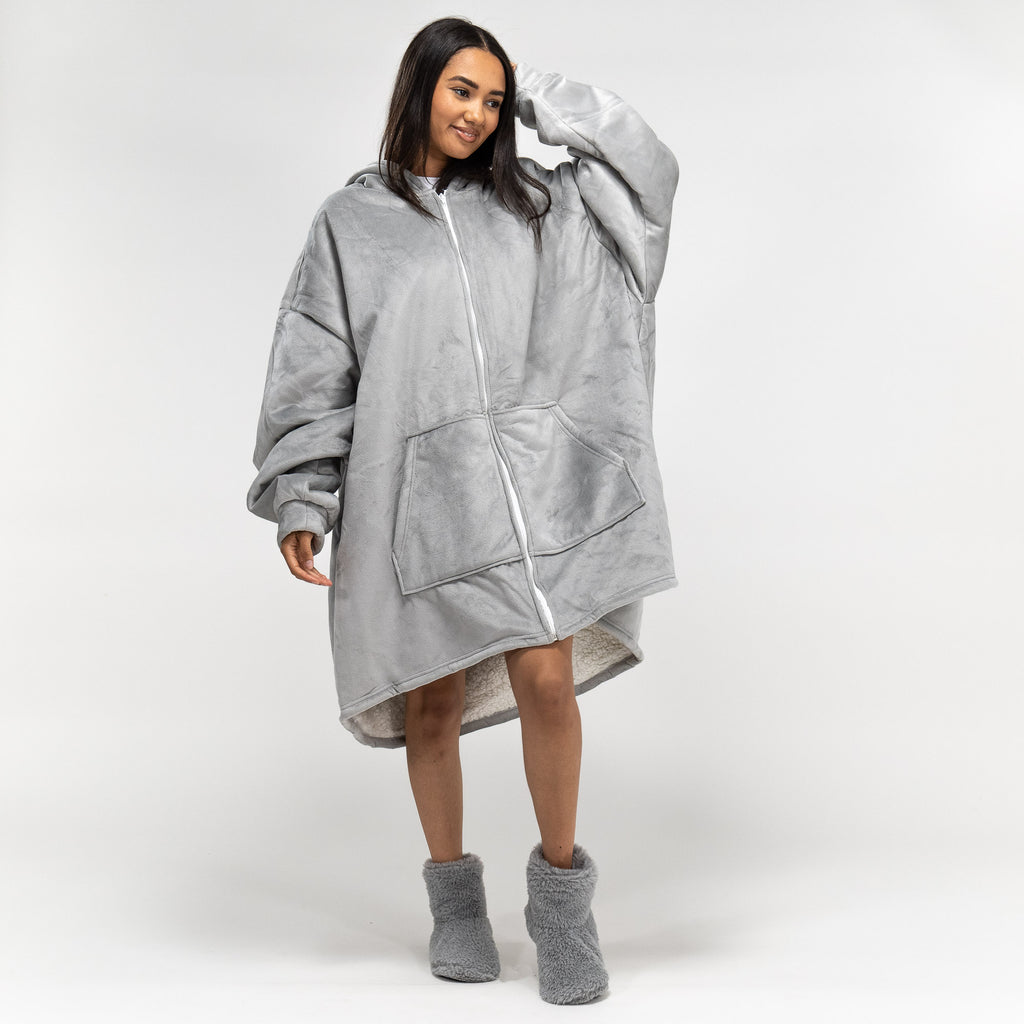 Oversized Hoodie-deken Sweatshirt met Rits voor Volwassenen - Minky Grijs 01