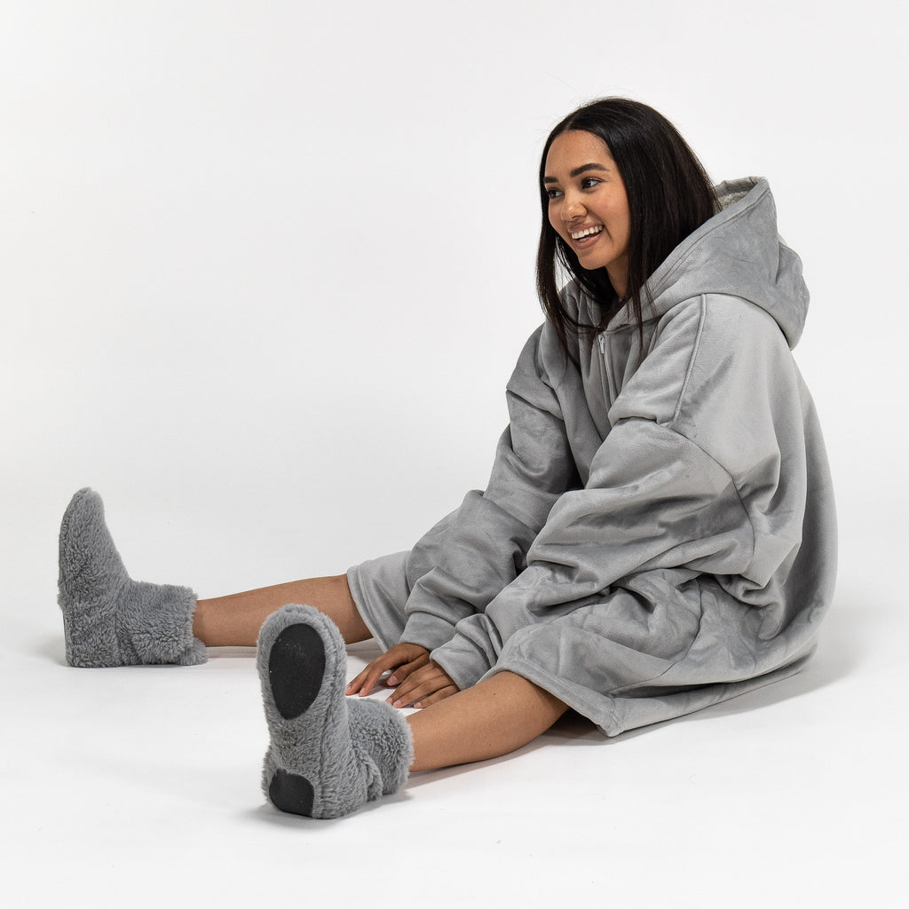 Oversized Hoodie-deken Sweatshirt met Rits voor Volwassenen - Minky Grijs 04