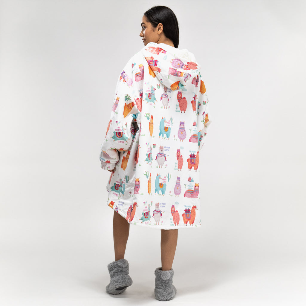 Oversized Hoodie-deken Sweatshirt met Rits voor Volwassenen - Minky Lama 03